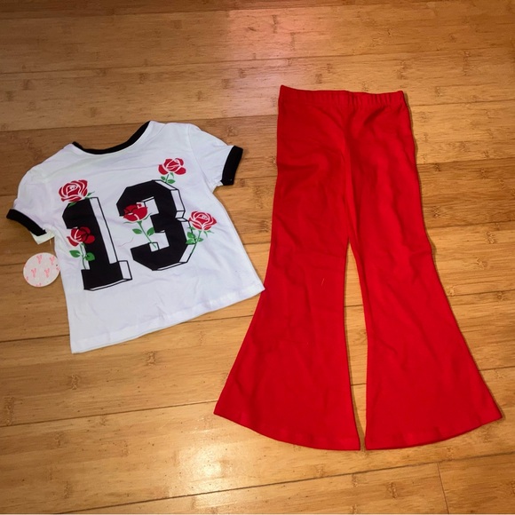 NWT Girls Size 5 Outfit - White Paris T-Shirt & Red Flared Pants Set - Picture 3 of 3
